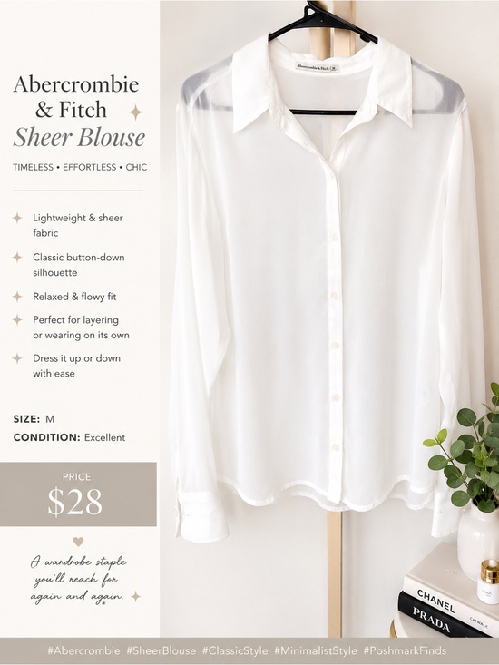 Abercrombie & Fitch Tops - Abercrombie & Fitch White Sheer Collared Blouse